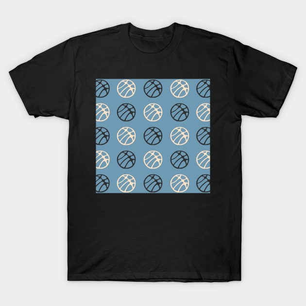 Blue Basketball Ball Pattern Black and White T-Shirt by OneLook